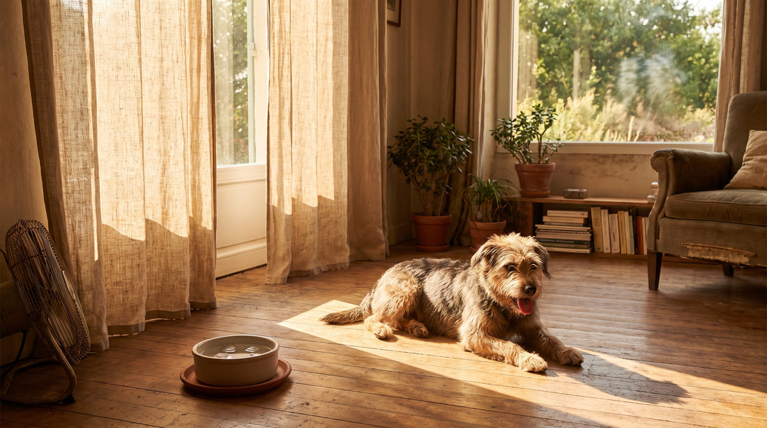 Chien haletant dans un salon d été — les 7 signes d un coup de chaleur