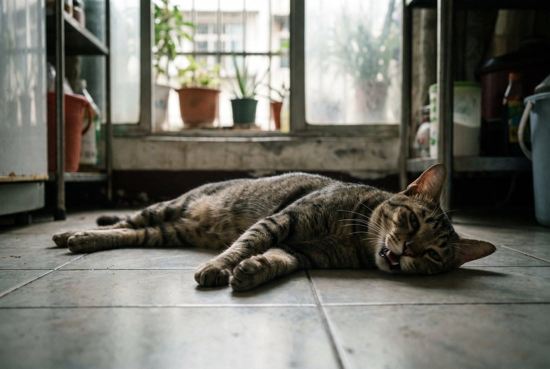 Chat léthargique souffrant de la chaleur, signe de coup de chaleur