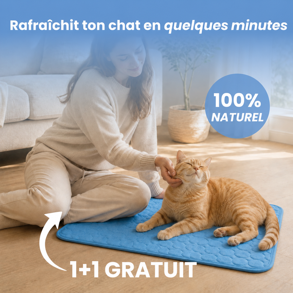 Chat au frais sur son tapis Patoulina en été