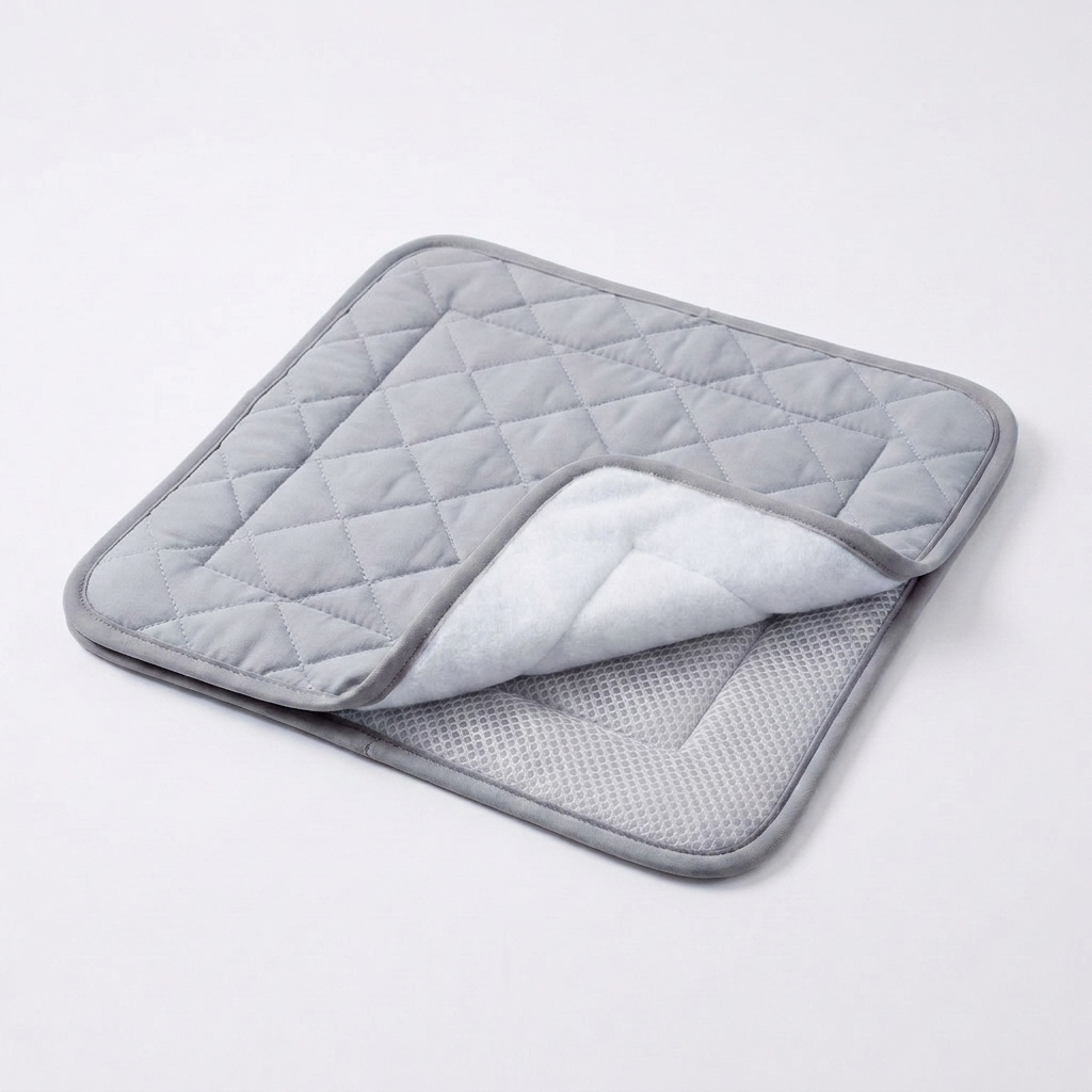 Tapis rafraîchissant Patoulina lapin — coloris gris (structure trois couches, mesh gris visible)