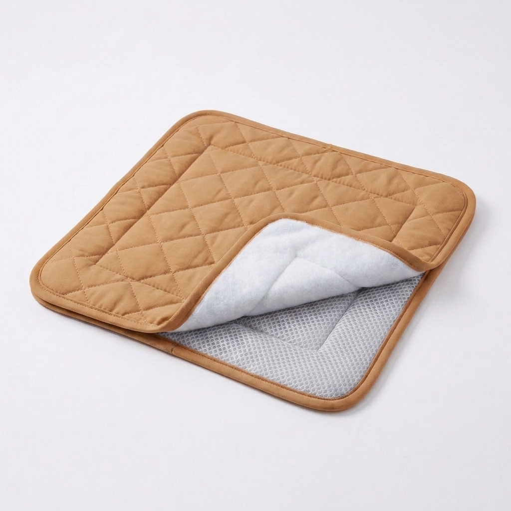 Tapis rafraîchissant Patoulina lapin — coloris brun (structure trois couches, mesh gris visible)